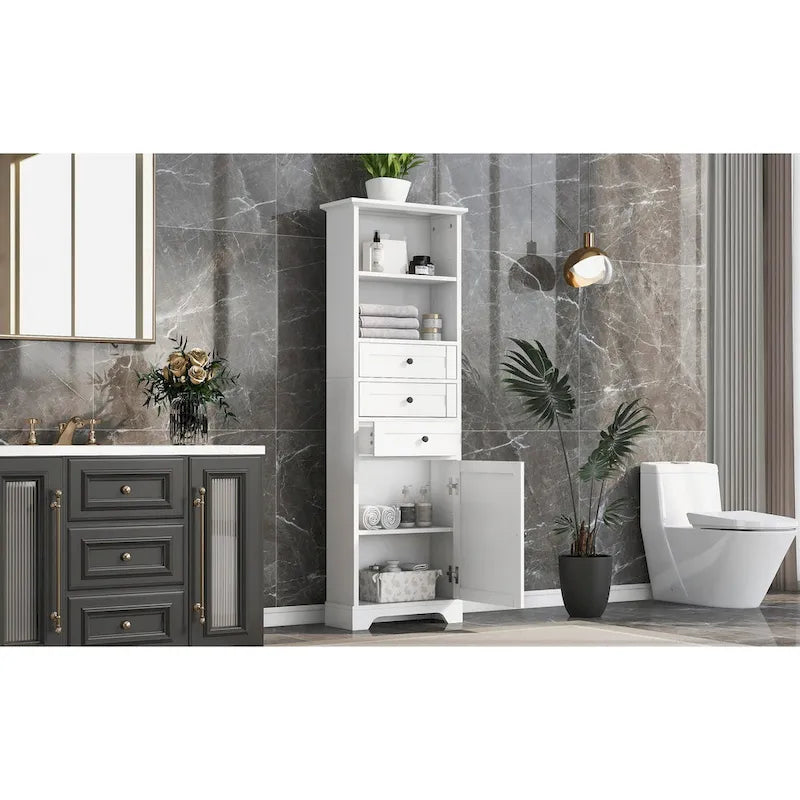 Tall Storage Cabinet with 3 Drawers and Shelves