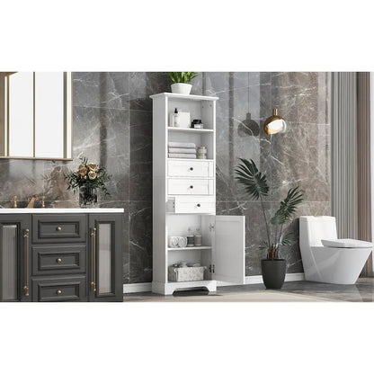 Tall Storage Cabinet with 3 Drawers and Shelves