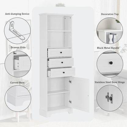 Tall Storage Cabinet with 3 Drawers and Shelves