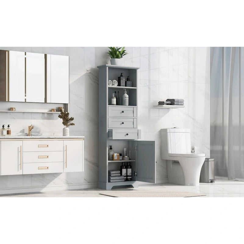 Tall Storage Cabinet with 3 Drawers and Shelves