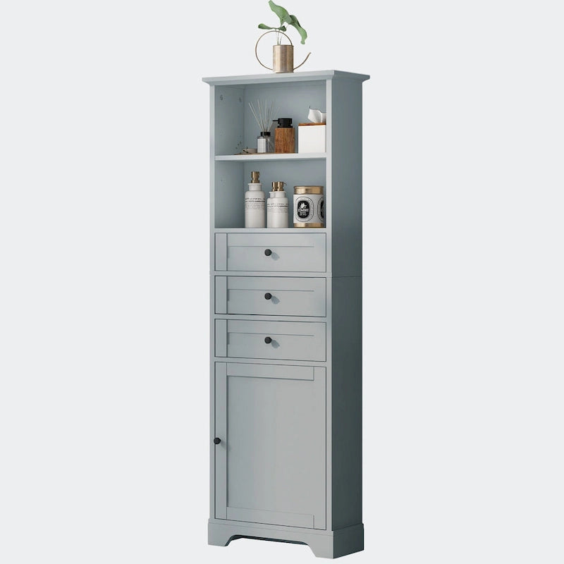 Tall Storage Cabinet with 3 Drawers and Shelves
