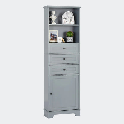 Tall Storage Cabinet with 3 Drawers and Shelves
