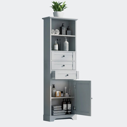 Tall Storage Cabinet with 3 Drawers and Shelves