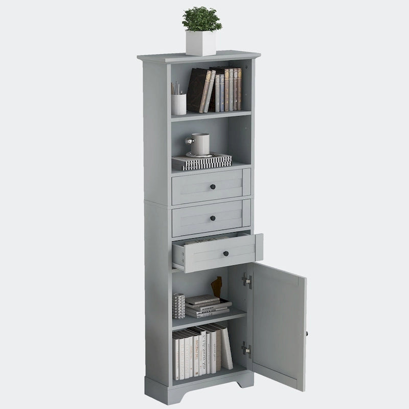 Tall Storage Cabinet with 3 Drawers and Shelves