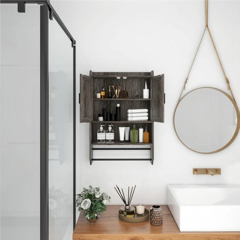 Bathroom Wall Cabinet with Adjustable Shelf, Towel Bar, and Paper Holder