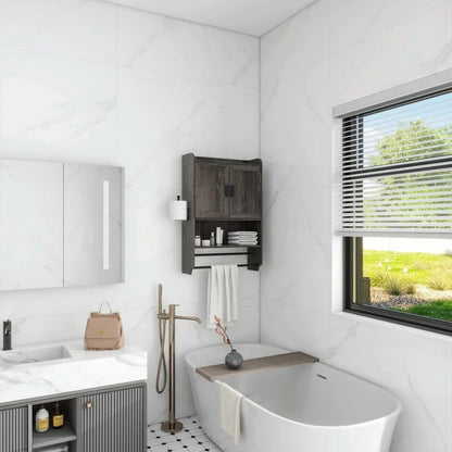 Bathroom Wall Cabinet with Adjustable Shelf, Towel Bar, and Paper Holder