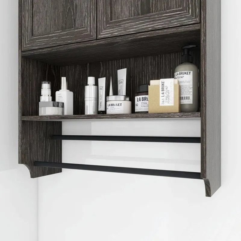 Bathroom Wall Cabinet with Adjustable Shelf, Towel Bar, and Paper Holder