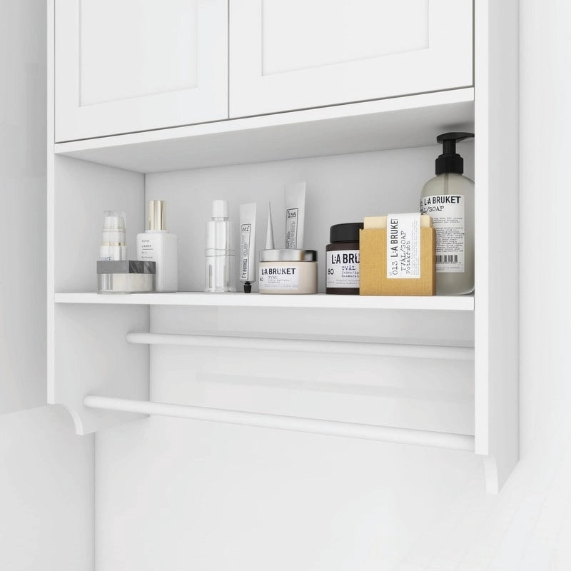 Bathroom Wall Cabinet with Adjustable Shelf, Towel Bar, and Paper Holder