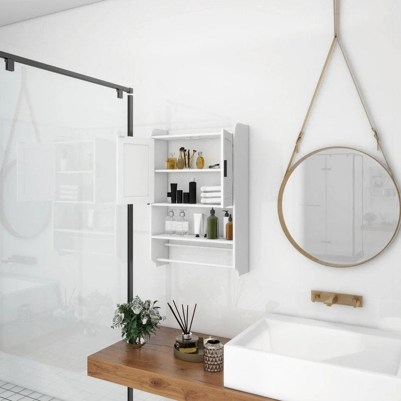 Bathroom Wall Cabinet with Adjustable Shelf, Towel Bar, and Paper Holder