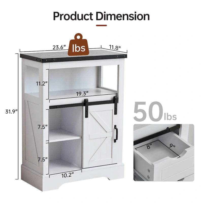 Farmhouse Bathroom Floor Storage Cabinet with Sliding Barn Door And Storage Drawers