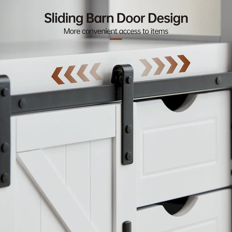 Farmhouse Bathroom Floor Storage Cabinet with Sliding Barn Door And Storage Drawers