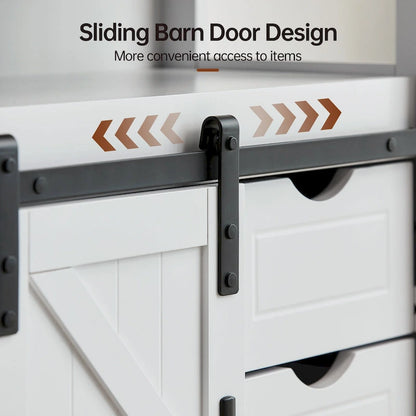 Farmhouse Bathroom Floor Storage Cabinet with Sliding Barn Door And Storage Drawers