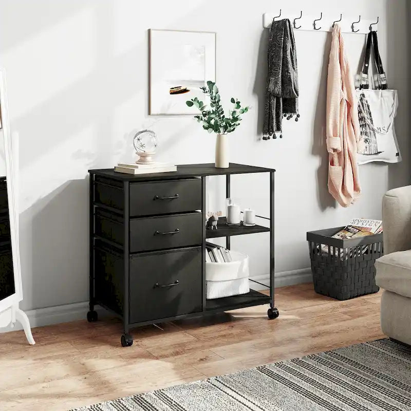 3 Drawer Mobile File Cabinet, Rolling Printer Stand with Open Storage Shelf, Fabric Lateral Filing Cabinet fits A4 or Letter
