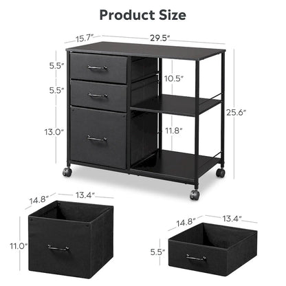 3 Drawer Mobile File Cabinet, Rolling Printer Stand with Open Storage Shelf, Fabric Lateral Filing Cabinet fits A4 or Letter
