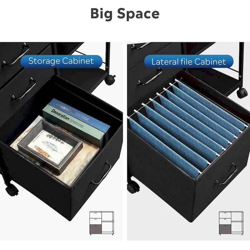 3 Drawer Mobile File Cabinet, Rolling Printer Stand with Open Storage Shelf, Fabric Lateral Filing Cabinet fits A4 or Letter