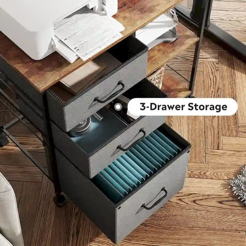3 Drawer Mobile File Cabinet, Rolling Printer Stand with Open Storage Shelf, Fabric Lateral Filing Cabinet fits A4 or Letter