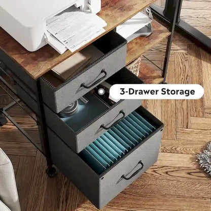 3 Drawer Mobile File Cabinet, Rolling Printer Stand with Open Storage Shelf, Fabric Lateral Filing Cabinet fits A4 or Letter