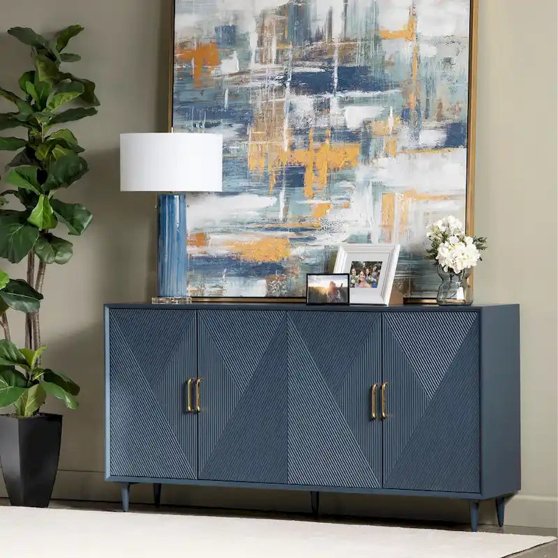 Four Door Wooden Sideboard - Gold Hardware - Navy Blue - 72 72 in - image 1