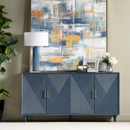 Four Door Wooden Sideboard - Gold Hardware - Navy Blue - 72 72 in - image 4