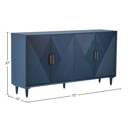 Four Door Wooden Sideboard - Gold Hardware - Navy Blue - 72 72 in - image 7
