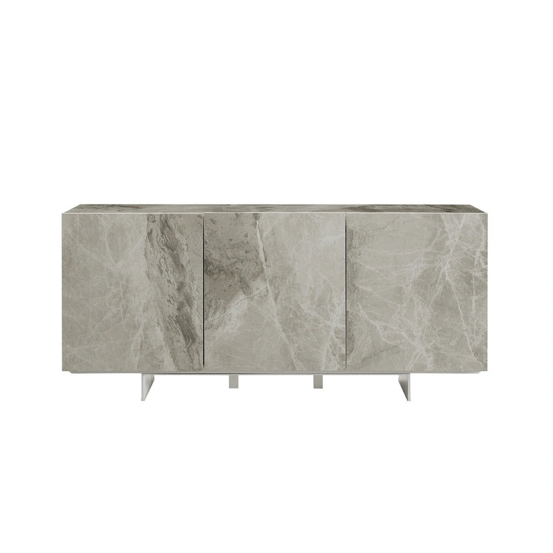 STONE buffet-server in white marbled ceramic. - N/A