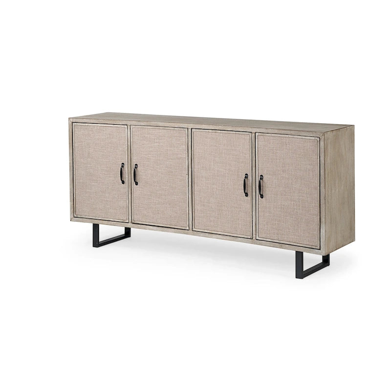 Wood Bellefontaine II Brown Fir Veneer Frame w/ Fabric Covered Cabinet Doors Sideboard - 68.0L x 15.5W x 31.5H