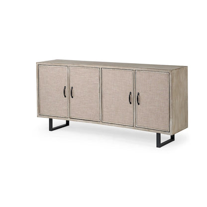 Wood Bellefontaine II Brown Fir Veneer Frame w/ Fabric Covered Cabinet Doors Sideboard - 68.0L x 15.5W x 31.5H