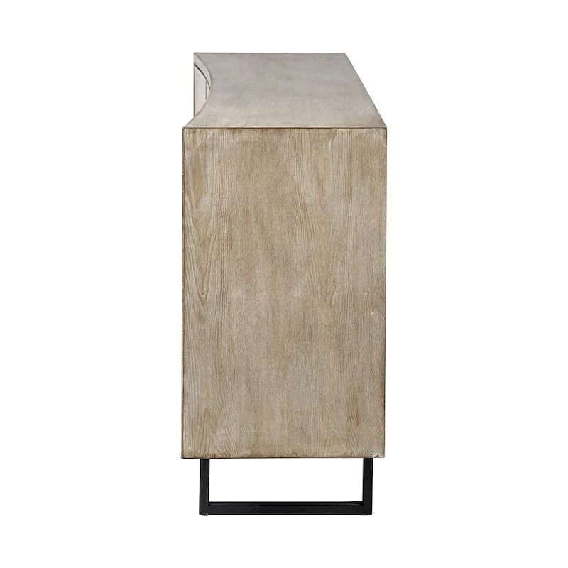 Wood Bellefontaine II Brown Fir Veneer Frame w/ Fabric Covered Cabinet Doors Sideboard - 68.0L x 15.5W x 31.5H - image 3