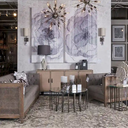 Wood Bellefontaine II Brown Fir Veneer Frame w/ Fabric Covered Cabinet Doors Sideboard - 68.0L x 15.5W x 31.5H - image 9