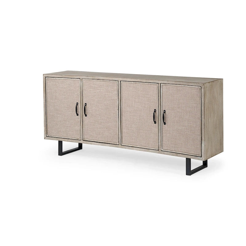 Wood Bellefontaine II Brown Fir Veneer Frame w/ Fabric Covered Cabinet Doors Sideboard - 68.0L x 15.5W x 31.5H - image 11