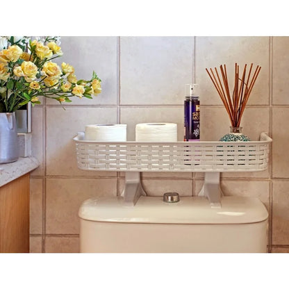 White Rattan Plastic Above-toilet Bathroom Space Saver Shelf