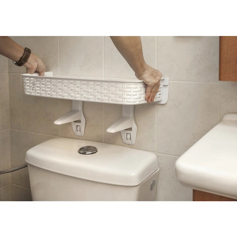 White Rattan Plastic Above-toilet Bathroom Space Saver Shelf