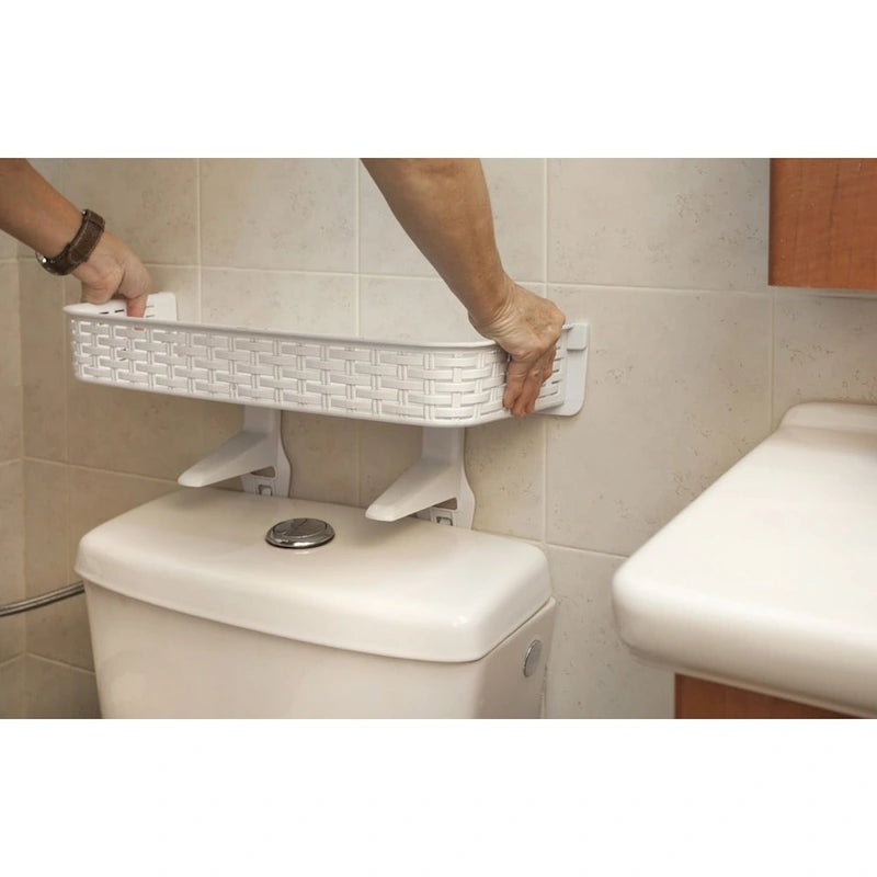 White Rattan Plastic Above-toilet Bathroom Space Saver Shelf