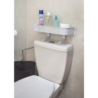 White Rattan Plastic Above-toilet Bathroom Space Saver Shelf