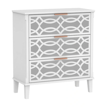 26H End Table of Drawers Mirrored Lacquered Dresser Chest White/Gold