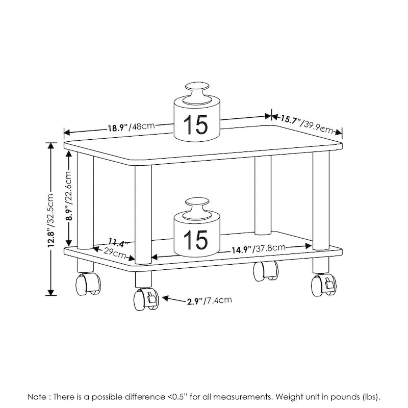 Furinno Econ Home Office Under Desk CPU and Printer Stand with Wheels