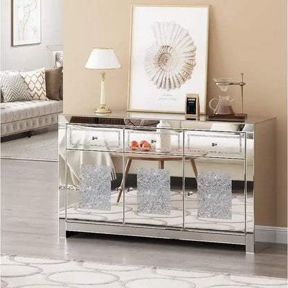 Engineered Wood Glam Mirrored Diamond 3-Drawers Accent Cabinet Sideboard - image 1