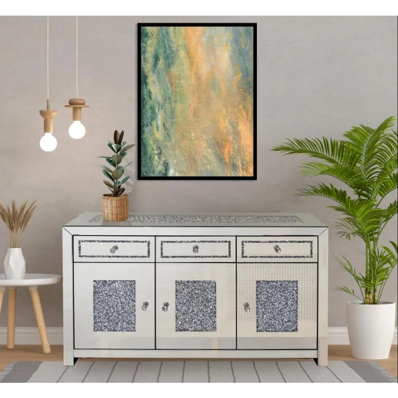 Engineered Wood Glam Mirrored Diamond 3-Drawers Accent Cabinet Sideboard - image 2