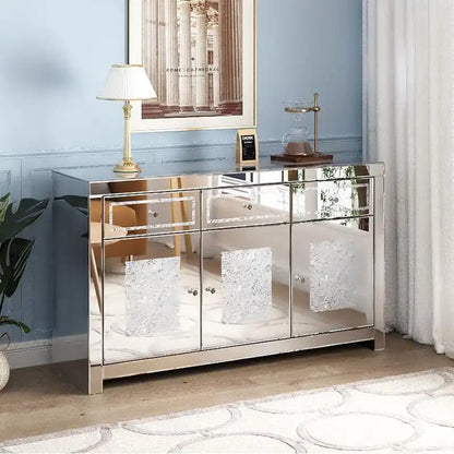 Engineered Wood Glam Mirrored Diamond 3-Drawers Accent Cabinet Sideboard - image 4