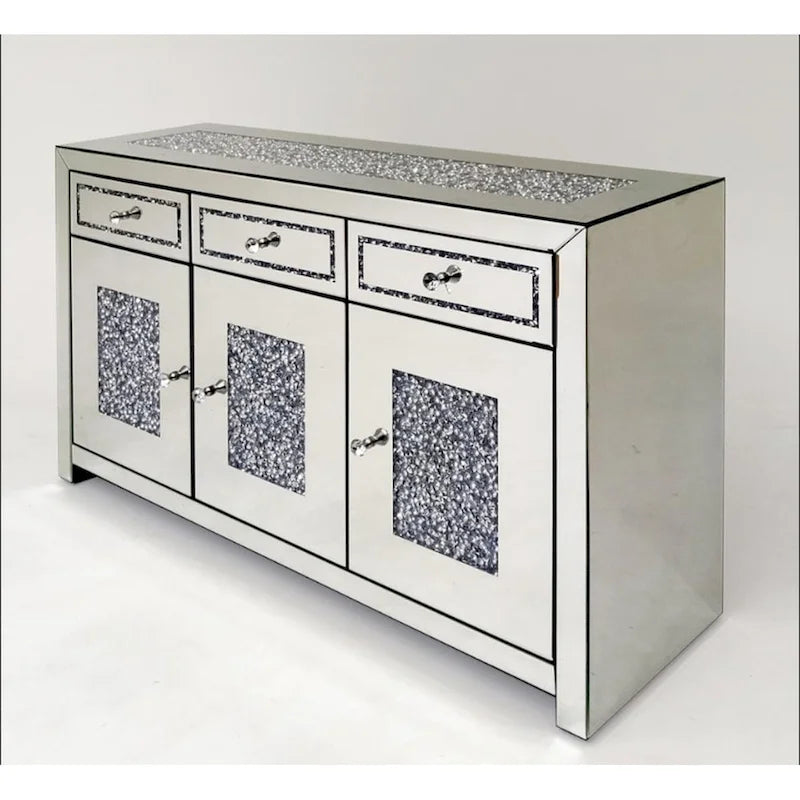 Engineered Wood Glam Mirrored Diamond 3-Drawers Accent Cabinet Sideboard - image 6