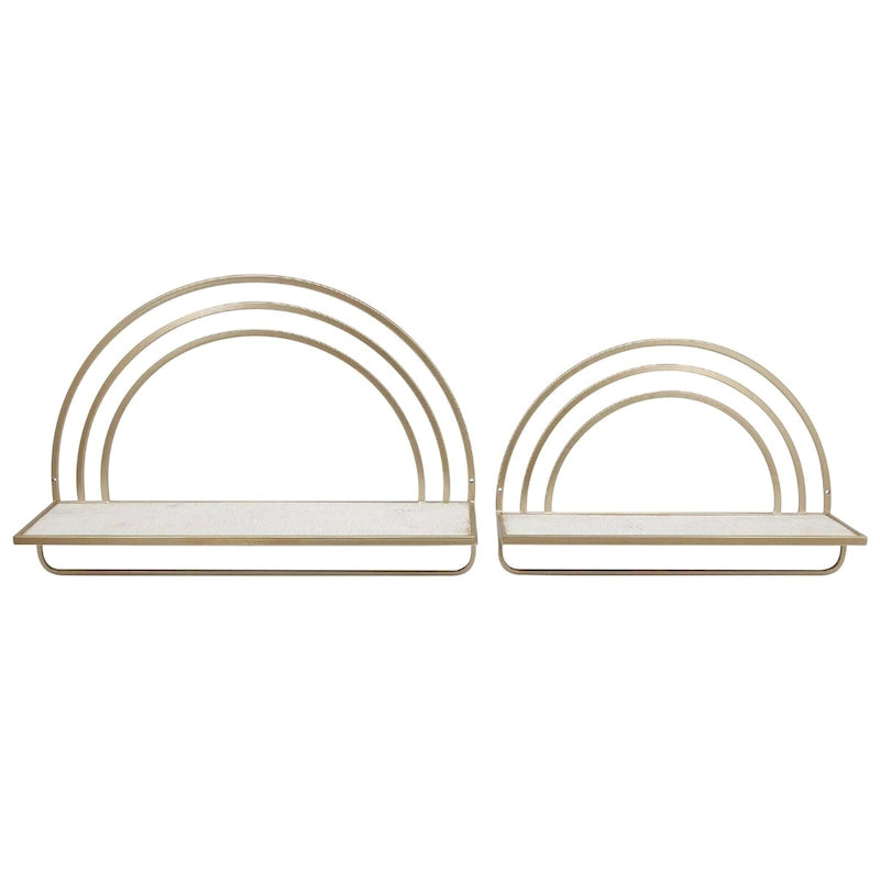 Set of 2 White and Gold Wood Rainbow Style Wall Shelves 20