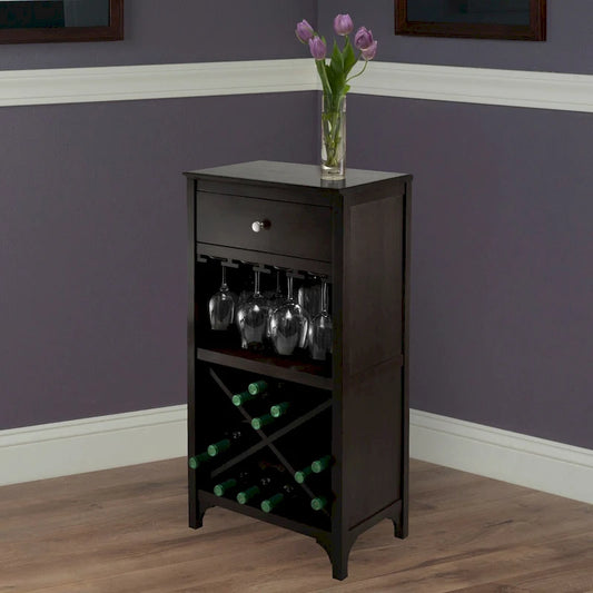 Ancona Wine Cabinet, Espresso - 19.09 x 12.6 x 37.52 inches