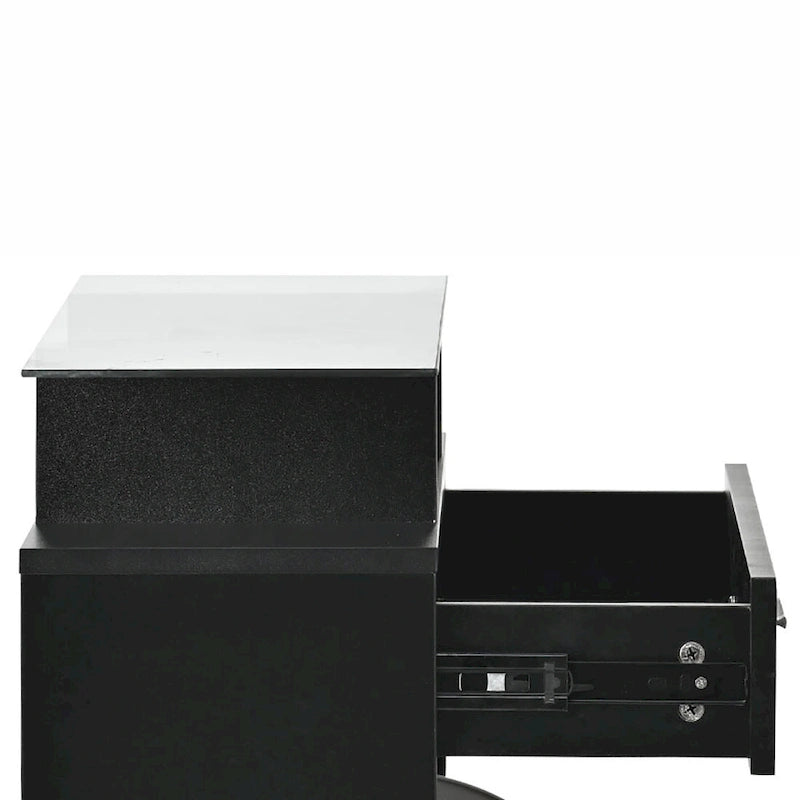 Wooden Shoe Storage Cabinet with Glass Top and LED Light Clamps