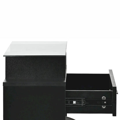 Wooden Shoe Storage Cabinet with Glass Top and LED Light Clamps