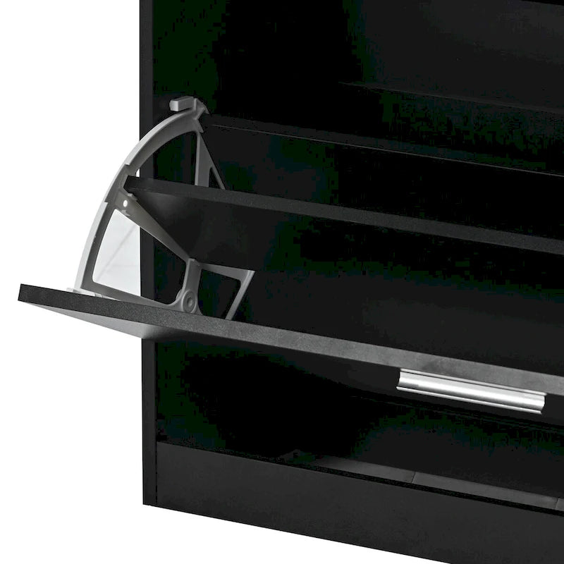 Wooden Shoe Storage Cabinet with Glass Top and LED Light Clamps