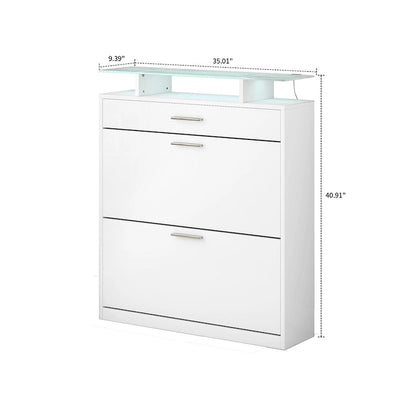 Wooden Shoe Storage Cabinet with Glass Top and LED Light Clamps