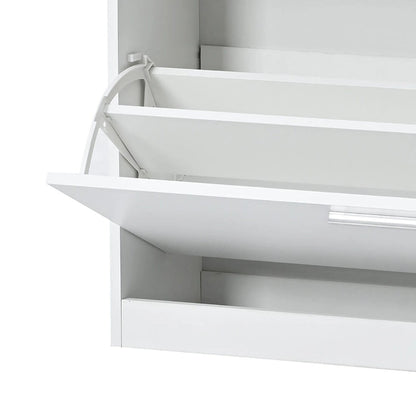 Wooden Shoe Storage Cabinet with Glass Top and LED Light Clamps