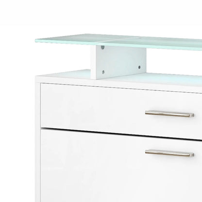 Wooden Shoe Storage Cabinet with Glass Top and LED Light Clamps