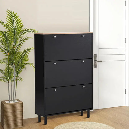 Minimalist Shoe Storage Cabinet with Wood Grain Finished Top Panel