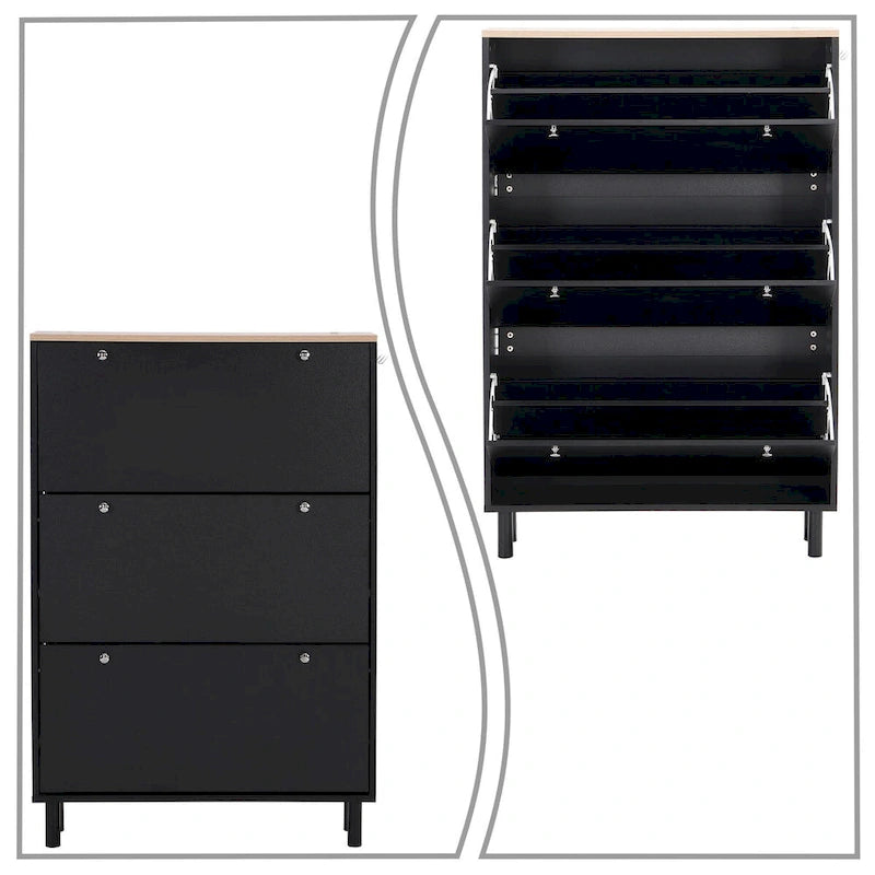 Minimalist Shoe Storage Cabinet with Wood Grain Finished Top Panel